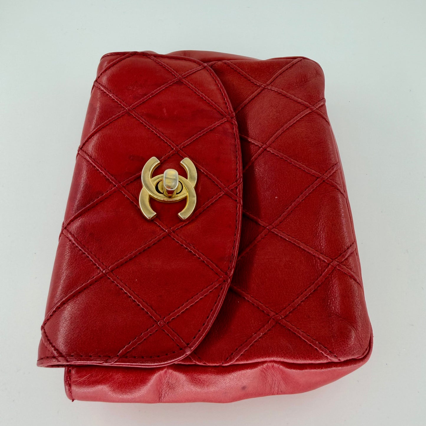 Chanel Red Lambskin Matelasse Waist Pouch Bag