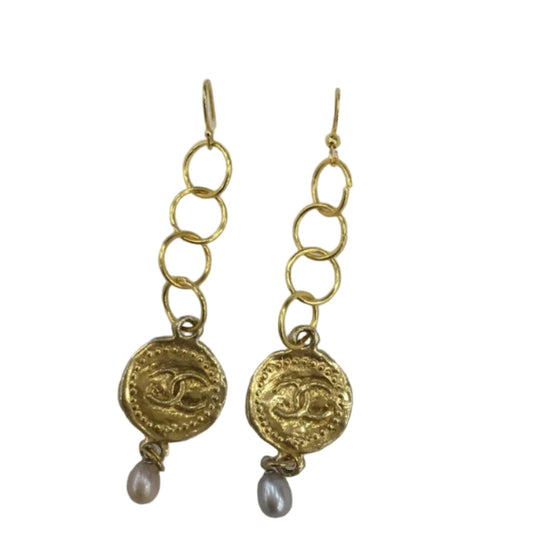 CHANEL gold upcycle long earrings