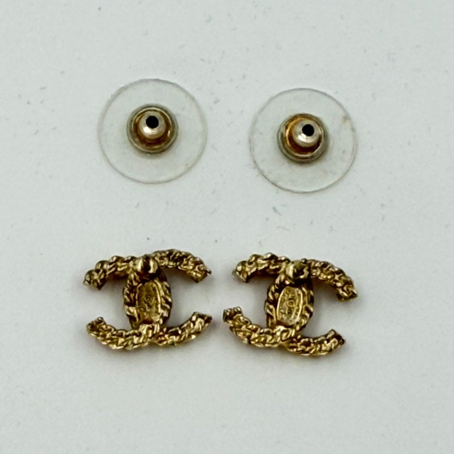 Chanel Pink Stone Gold Plated CoCo Mark Earrings