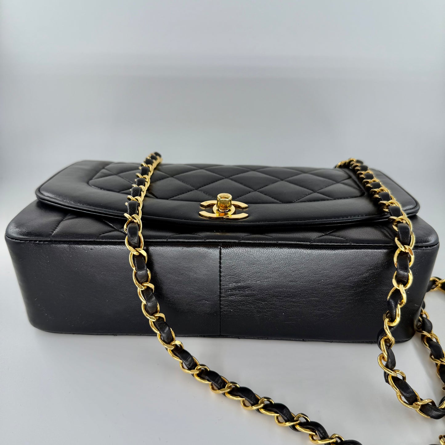 Chanel Black Lambskin Matelasse Diana Crossbody