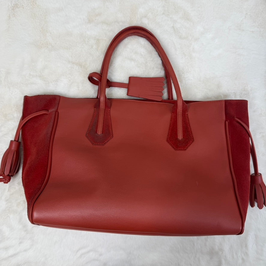 Longchamp Red Large Tote with Tassel Accents