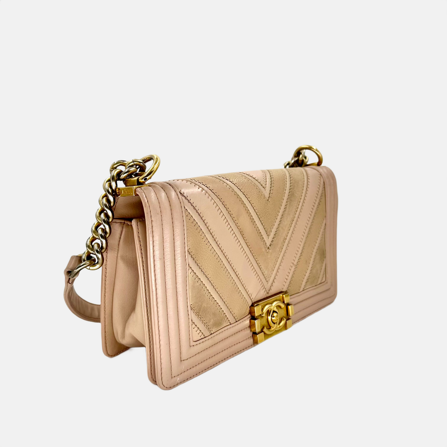 Chanel Pink Chevron Caviar/Calfskin Medium Boy Flap Bag