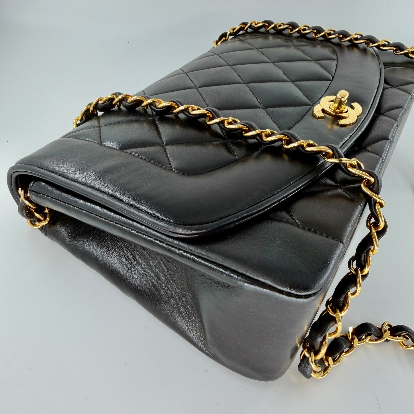 Chanel Black Lambskin Matelasse Diana Crossbody