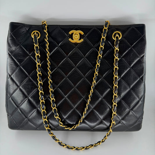 Chanel Black Matelasse Lambskin Tote