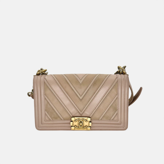 Chanel Pink Chevron Caviar/Calfskin Medium Boy Flap Bag