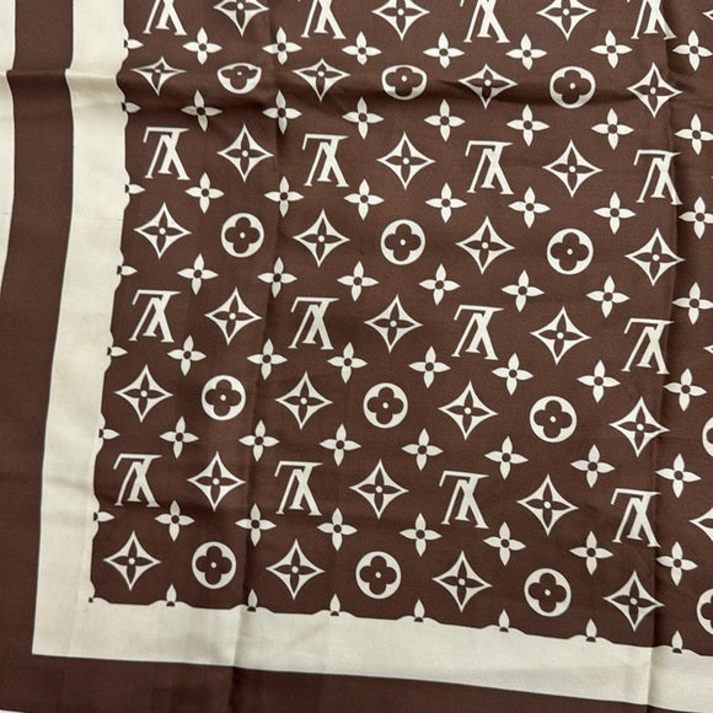 Louis Vuitton Monogram Brown and Cream Silk Scarf
