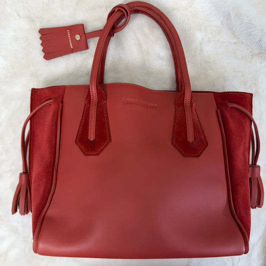 Longchamp Red Medium Tote with Tassel Accents
