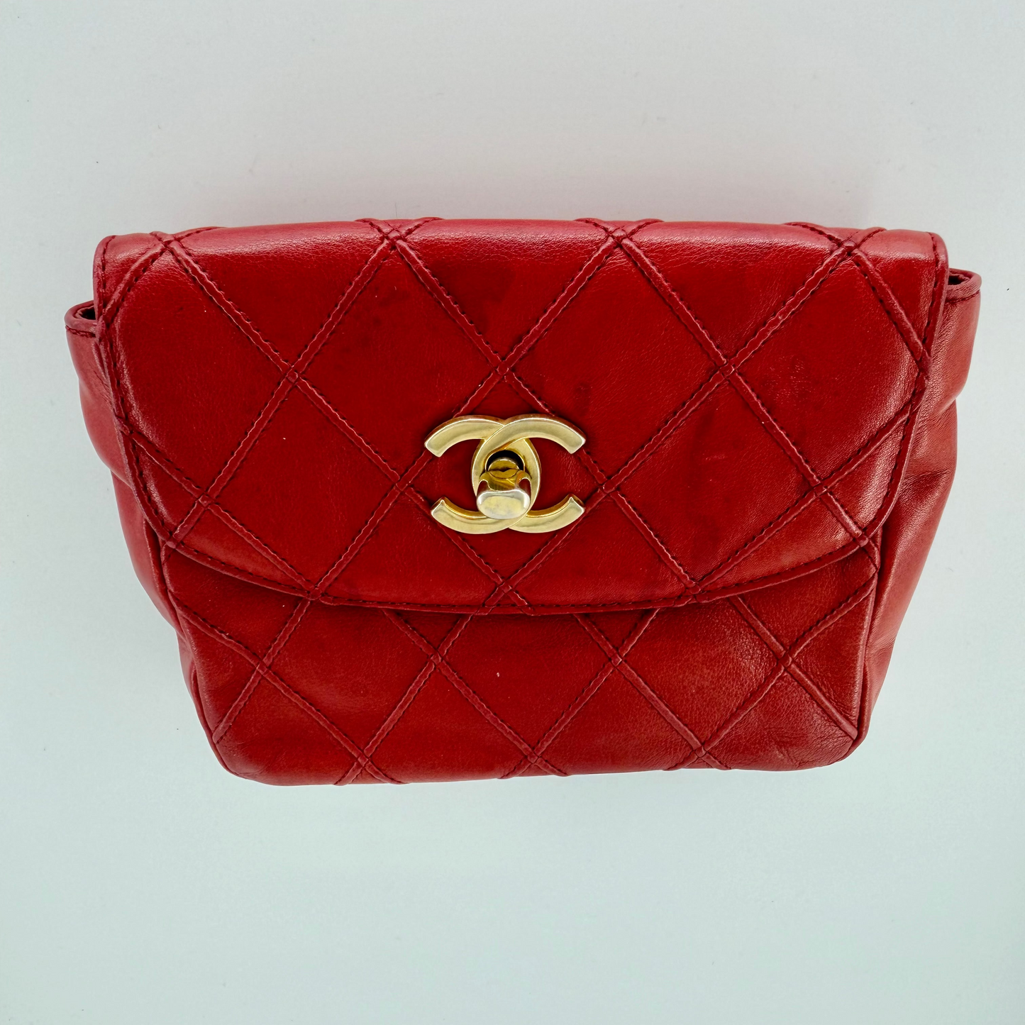 Chanel Red Lambskin Matelasse Waist Pouch Bag
