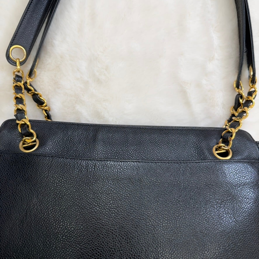 CHANEL Black Caviar Leather Triple CC Shoulder Bag