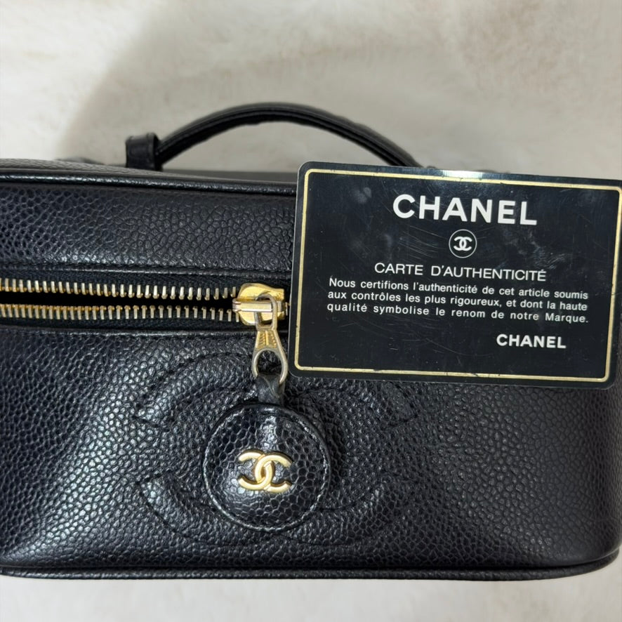 CHANEL Black Caviar Leather Vanity Bag