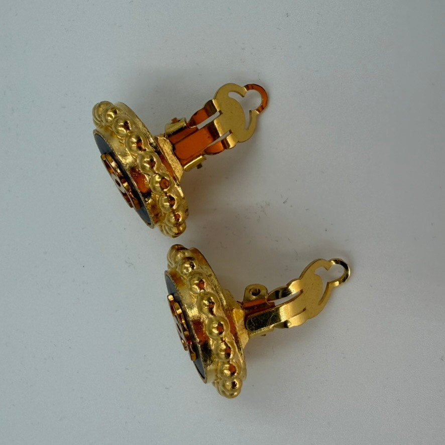 Chanel Black/Gold CoCo Mark Sunflower Earrings