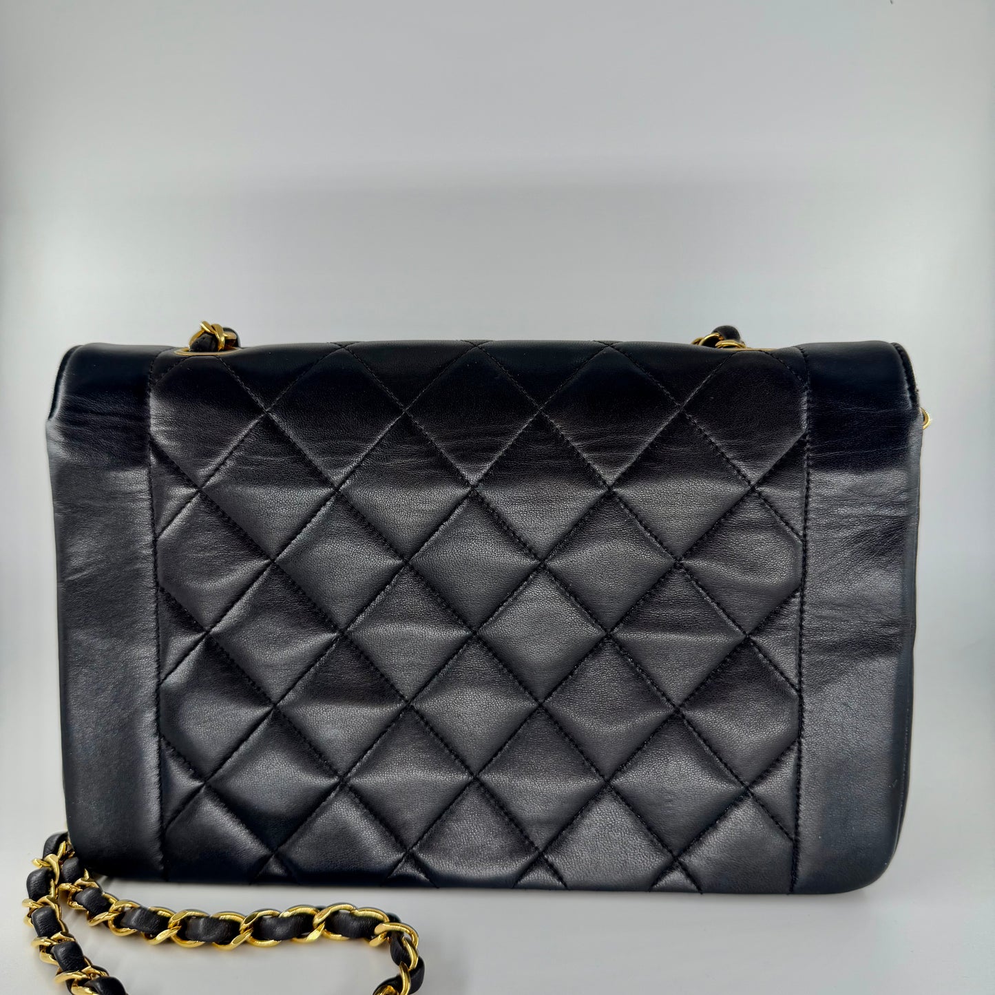 Chanel Black Lambskin Matelasse Diana Crossbody
