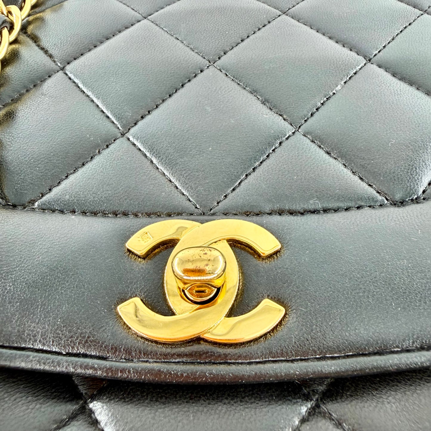 Chanel Black Lambskin Matelasse Diana Crossbody