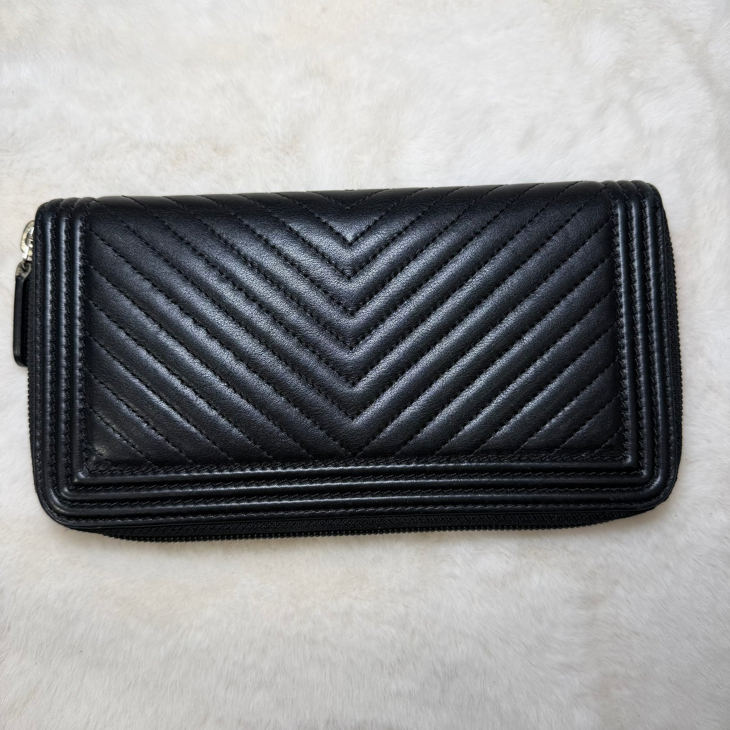 Chanel Black Chevron Lambskin Boy Wallet
