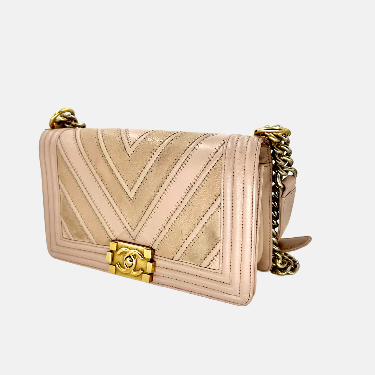 Chanel Pink Chevron Caviar/Calfskin Medium Boy Flap Bag