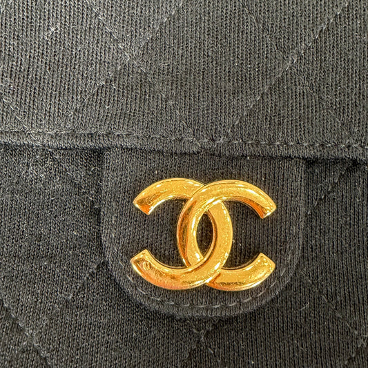 CHANEL black cotton quilted single flap shoulder bag