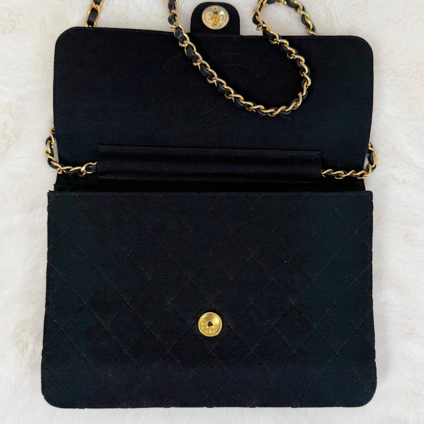 CHANEL black cotton quilted single flap shoulder bag