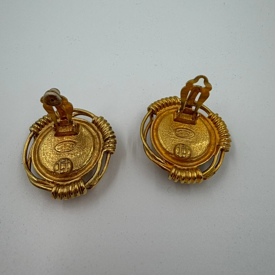 Chanel Gold/White Pearl Clip On Earrings