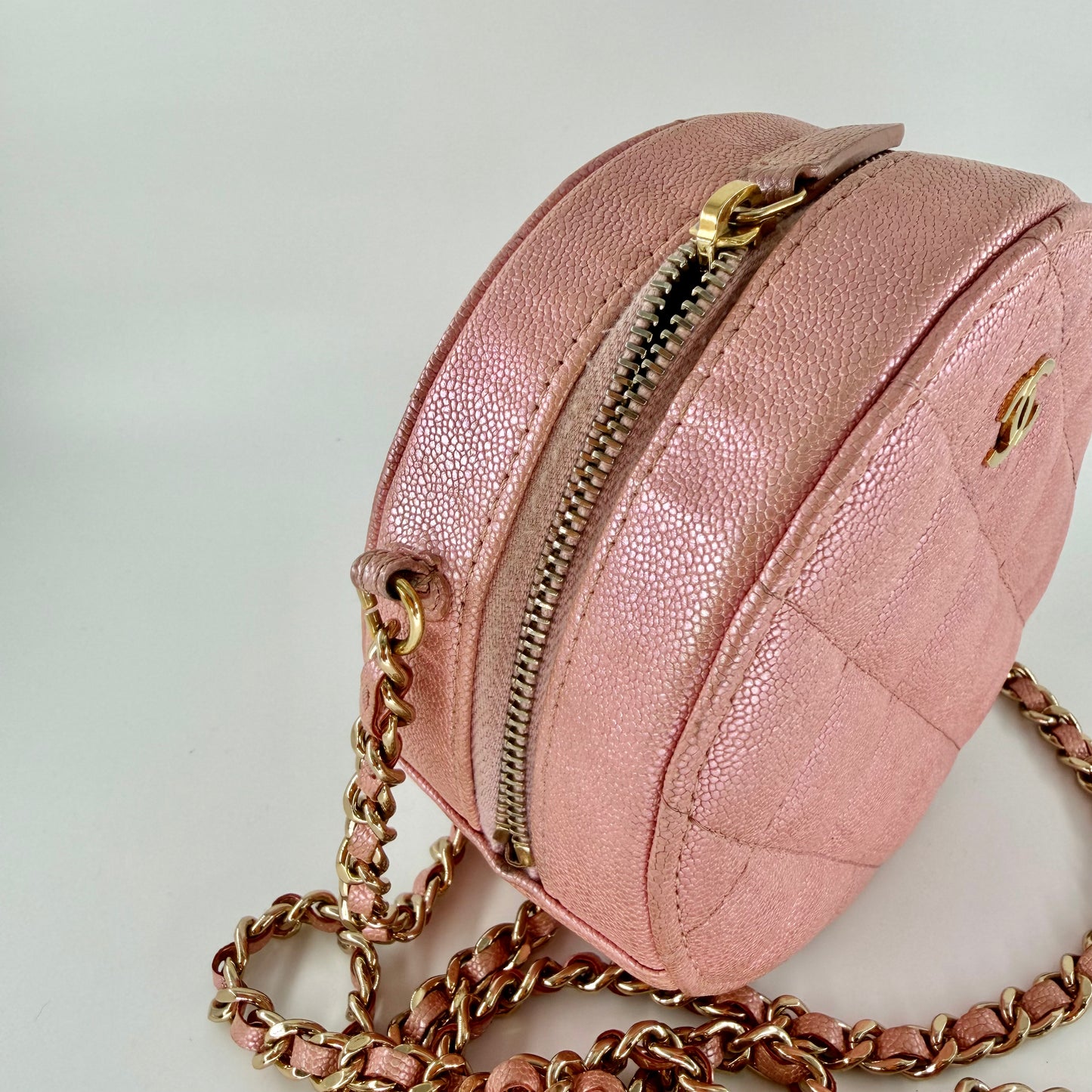 Chanel Pink Caviar Matelasse Round Crossbody