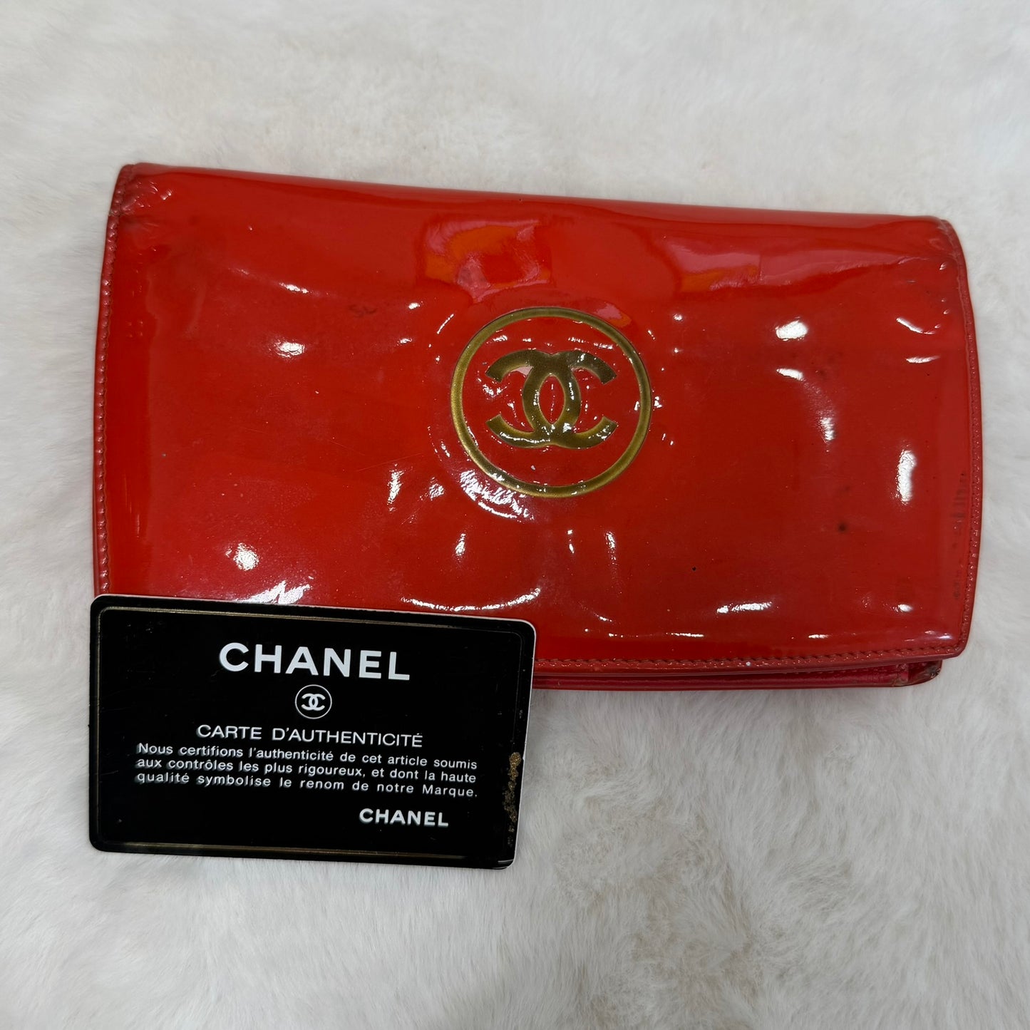 Chanel Red Patent Leather Long Wallet