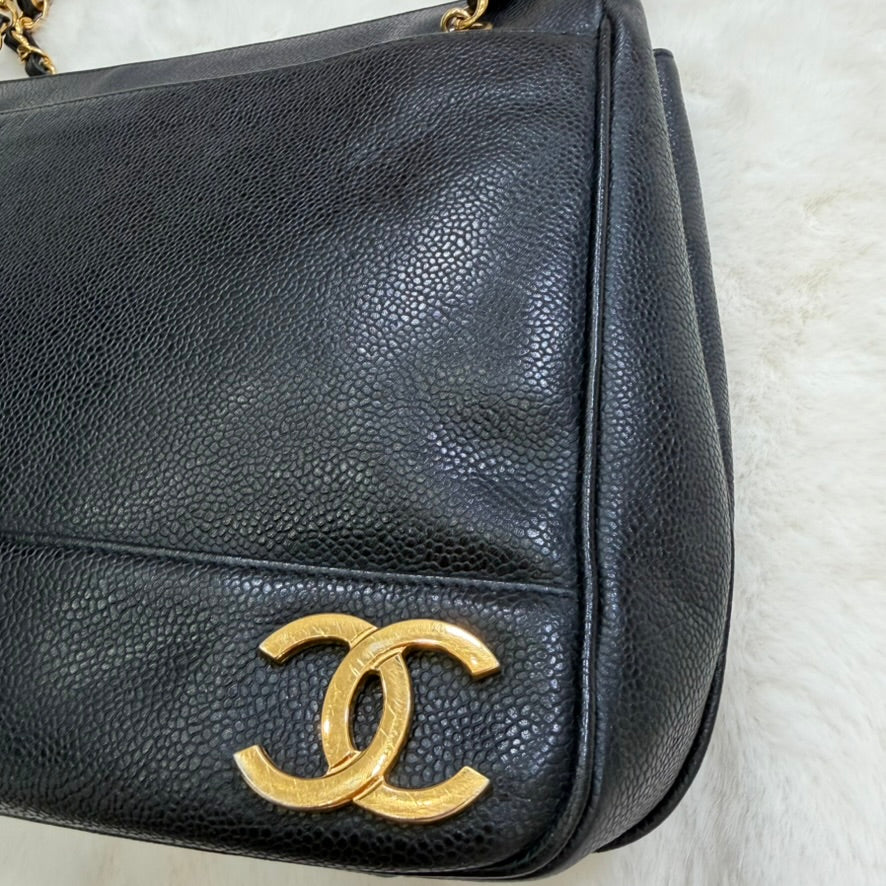 CHANEL Black Caviar Leather Triple CC Shoulder Bag