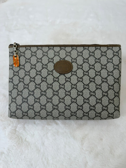 Gucci Cream and Brown Cosmetic Bag with Iconic Monogram