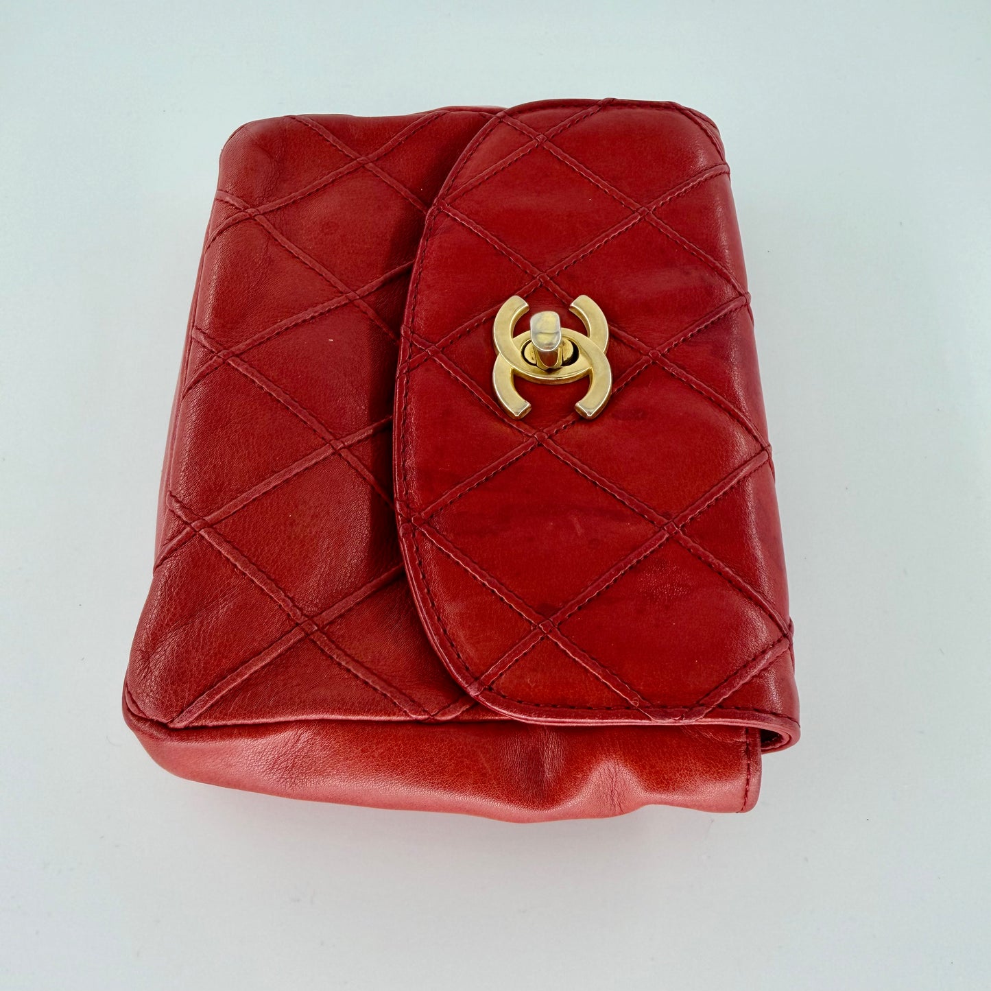 Chanel Red Lambskin Matelasse Waist Pouch Bag