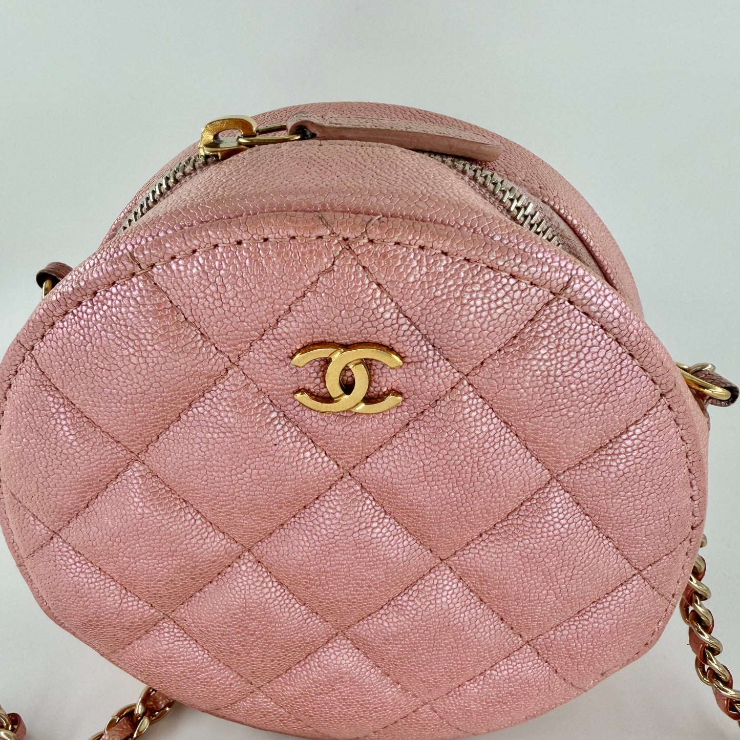 Chanel Pink Caviar Matelasse Round Crossbody