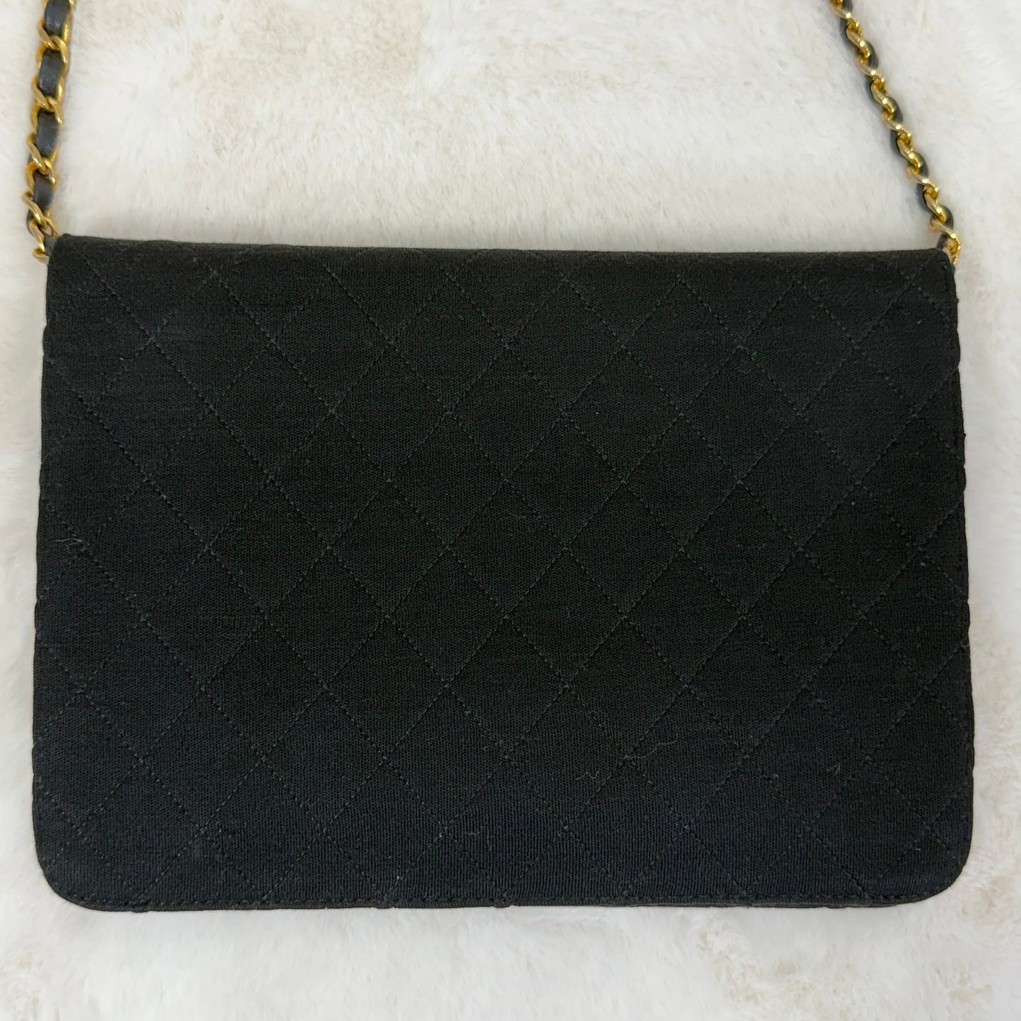 CHANEL black cotton quilted single flap shoulder bag