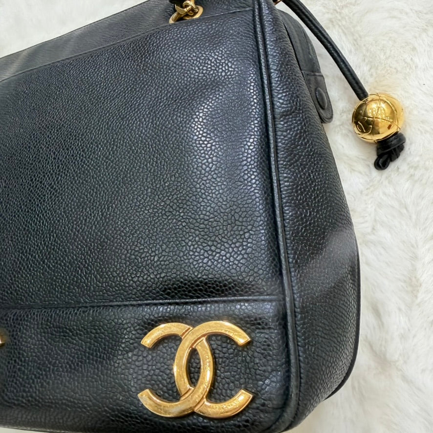 CHANEL Black Caviar Leather Triple CC Shoulder Bag