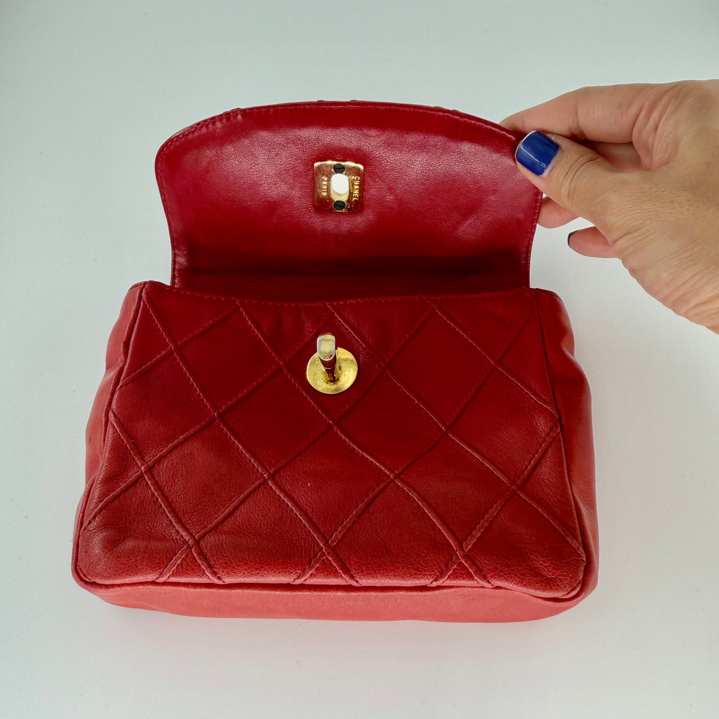 Chanel Red Lambskin Matelasse Waist Pouch Bag