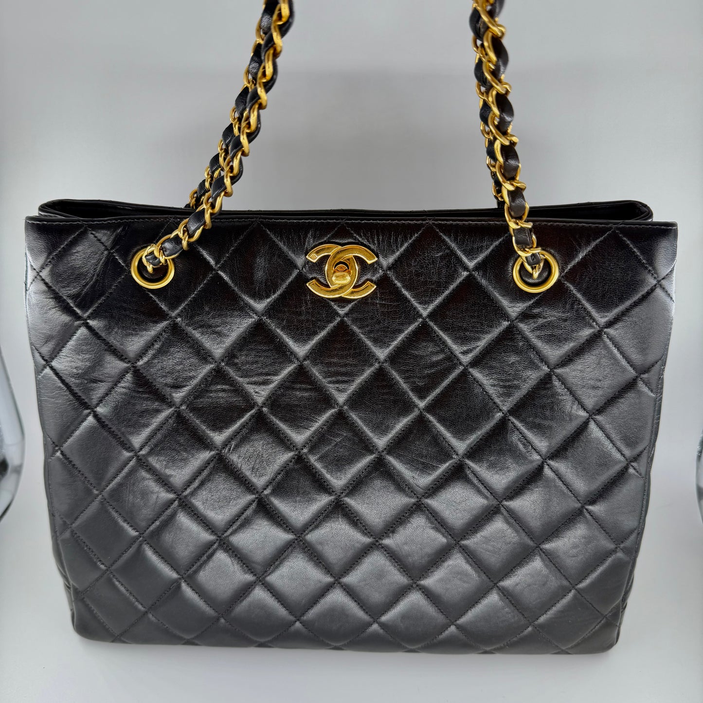 Chanel Black Matelasse Lambskin Tote