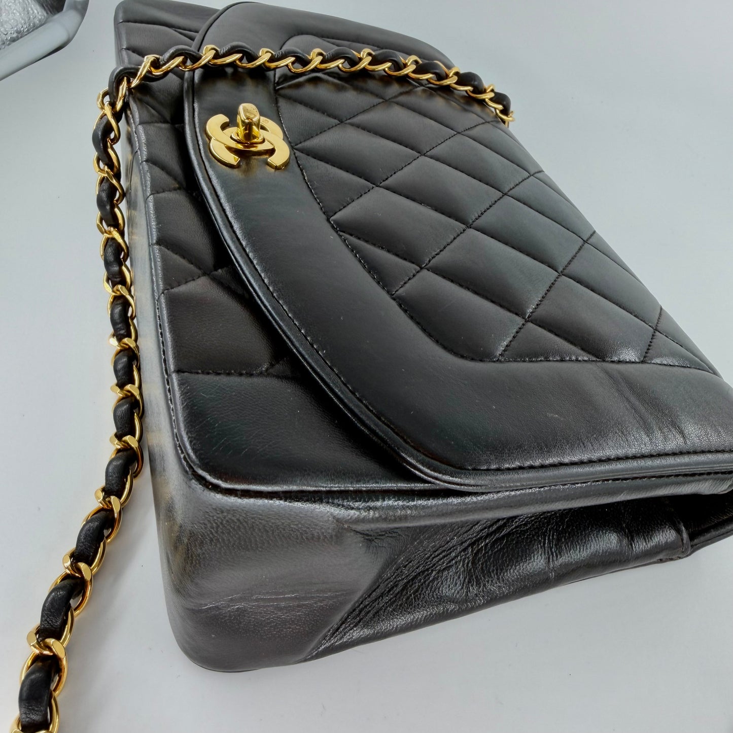 Chanel Black Lambskin Matelasse Diana Crossbody