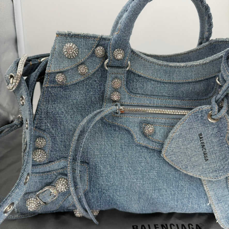 Balenciaga Blue Denim Neo Cagole City handbag (NEW)