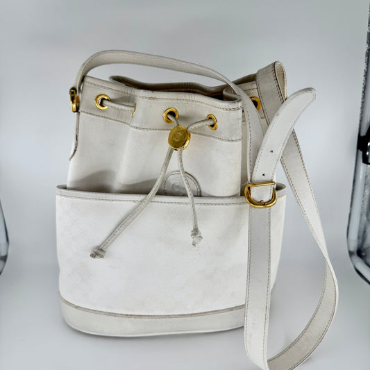 Gucci Vintage White Ophidia Bucket Shoulder Bag