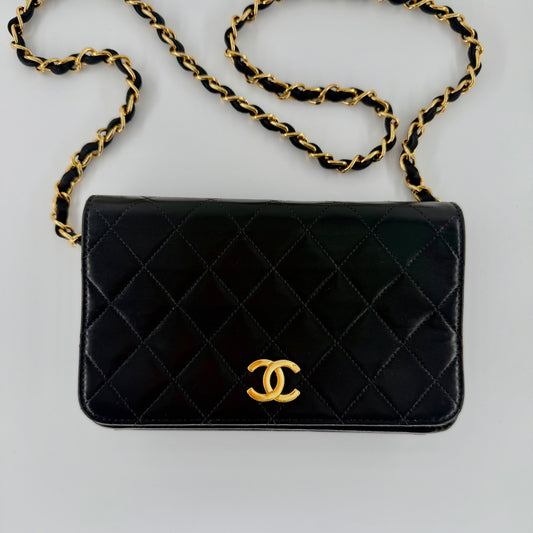 Chanel Black Lambskin Vintage Matelasse Full Flap Mini