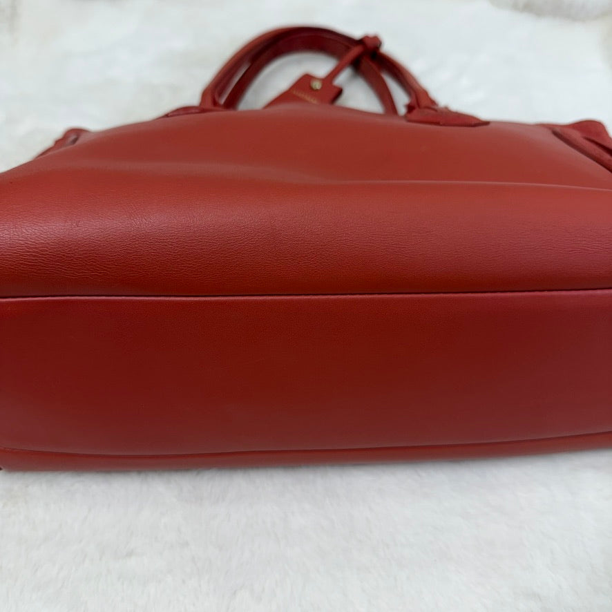 Longchamp Red Large Tote with Tassel Accents