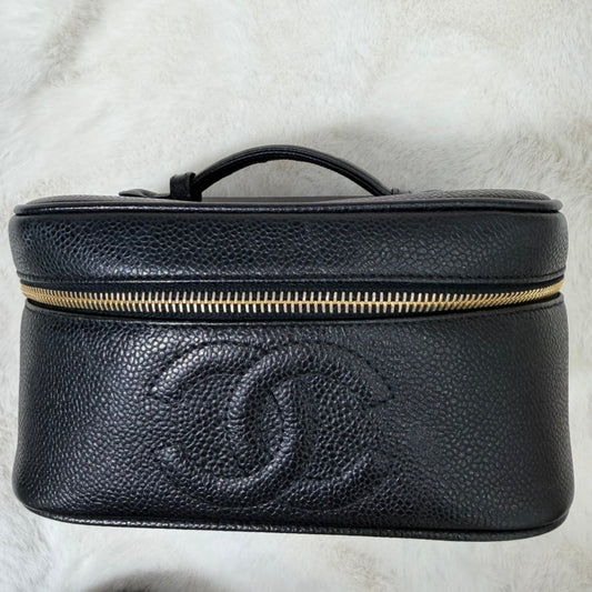 CHANEL Black Caviar Leather Vanity Bag