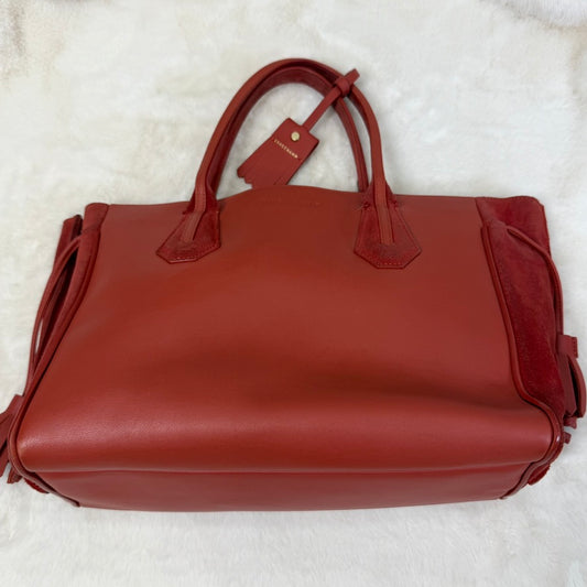 Longchamp Red Large Tote with Tassel Accents
