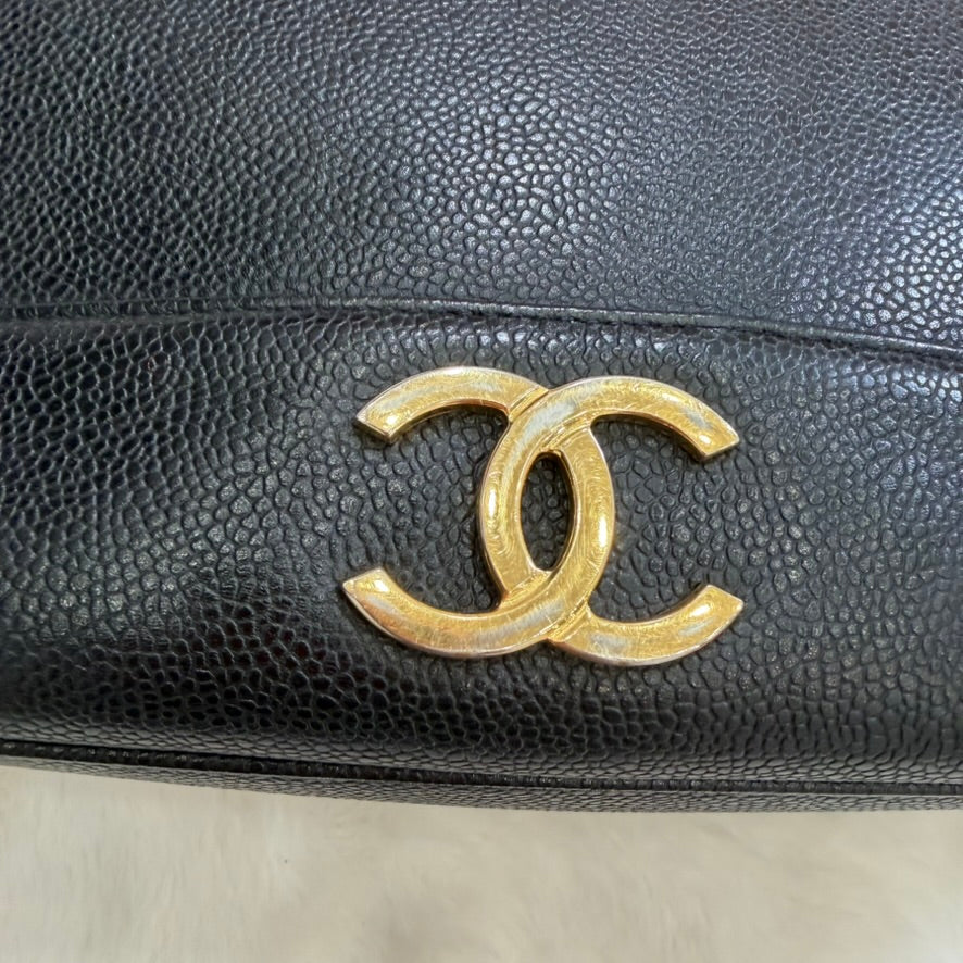 CHANEL Black Caviar Leather Triple CC Shoulder Bag