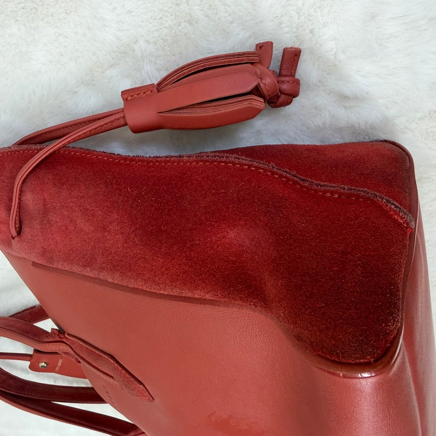 Longchamp Red Large Tote with Tassel Accents