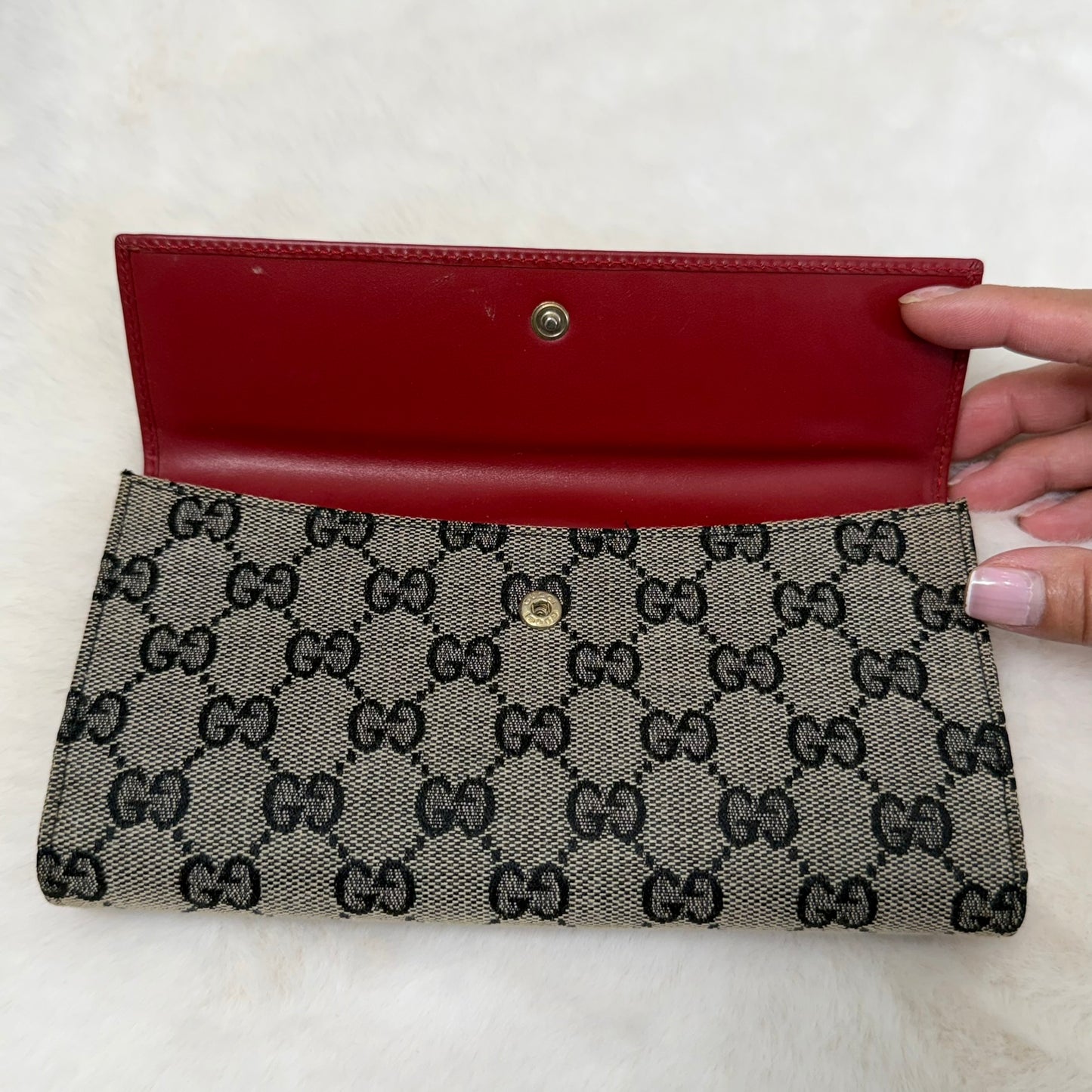 Gucci GG Monogram Red Jackie Vintage Long Wallet