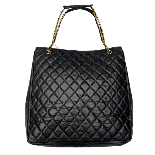 CHANEL Black Lambskin Quilted Tote/Shoulder Bag