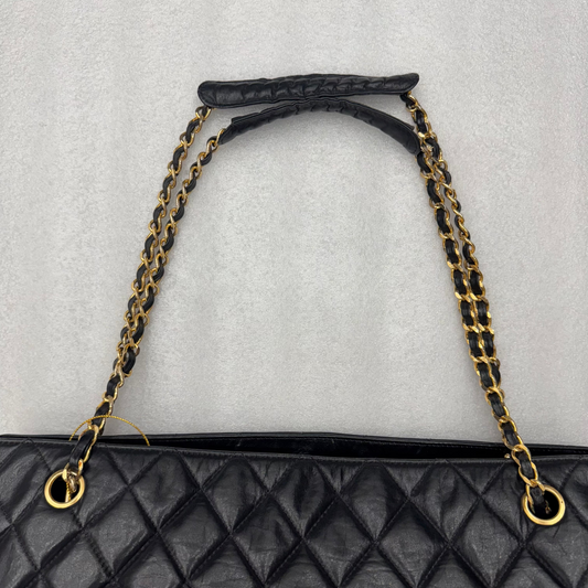CHANEL Black Lambskin Quilted Tote/Shoulder Bag