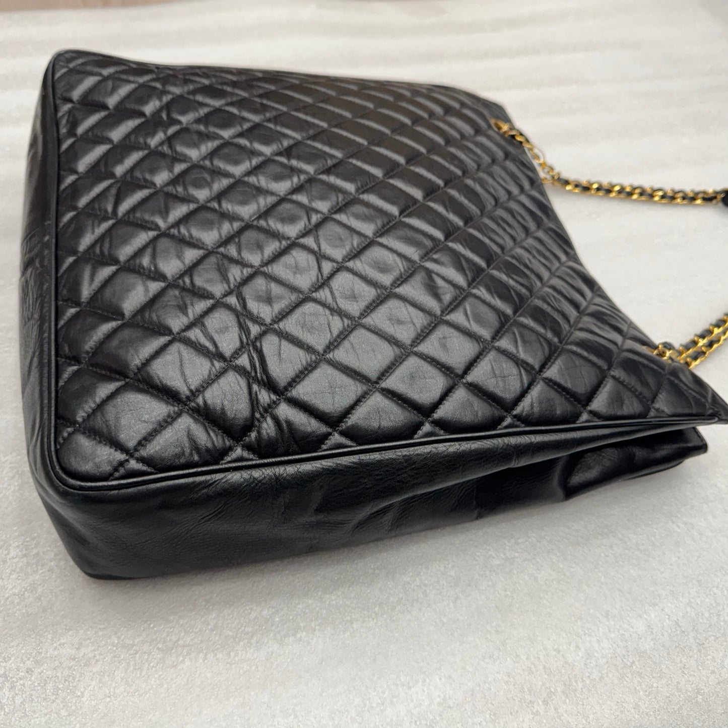 CHANEL Black Lambskin Quilted Tote/Shoulder Bag
