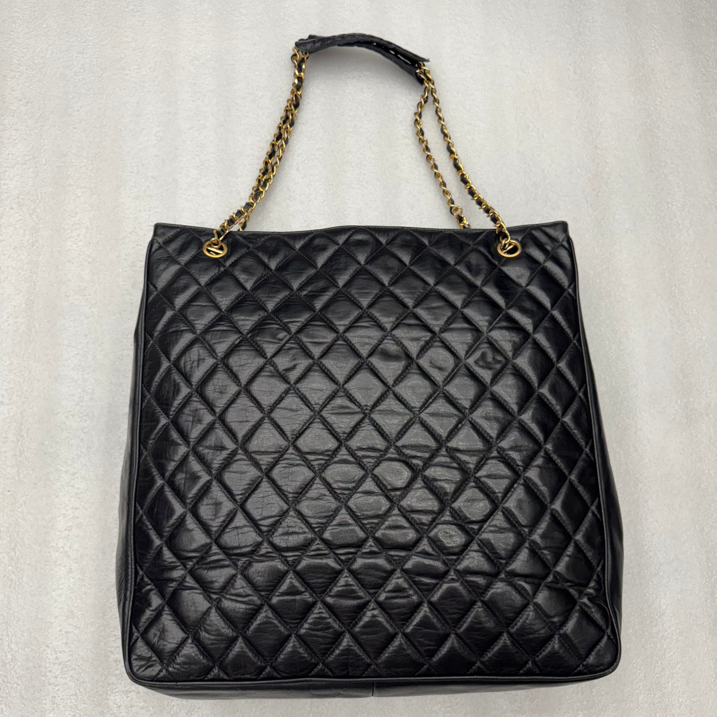 CHANEL Black Lambskin Quilted Tote/Shoulder Bag