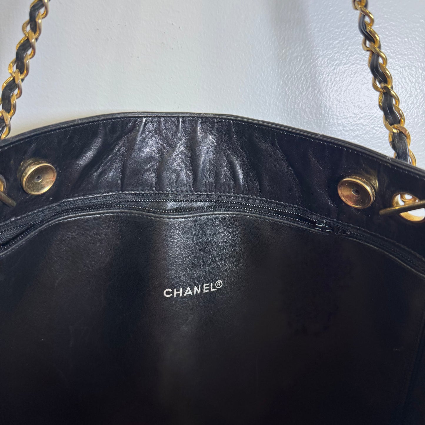 CHANEL Black Lambskin Quilted Tote/Shoulder Bag