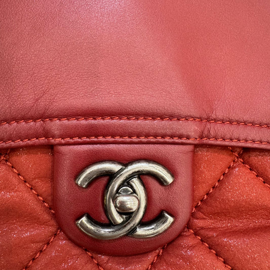 CHANEL Red Calfskin Shoulder Bag in the Mix Flap