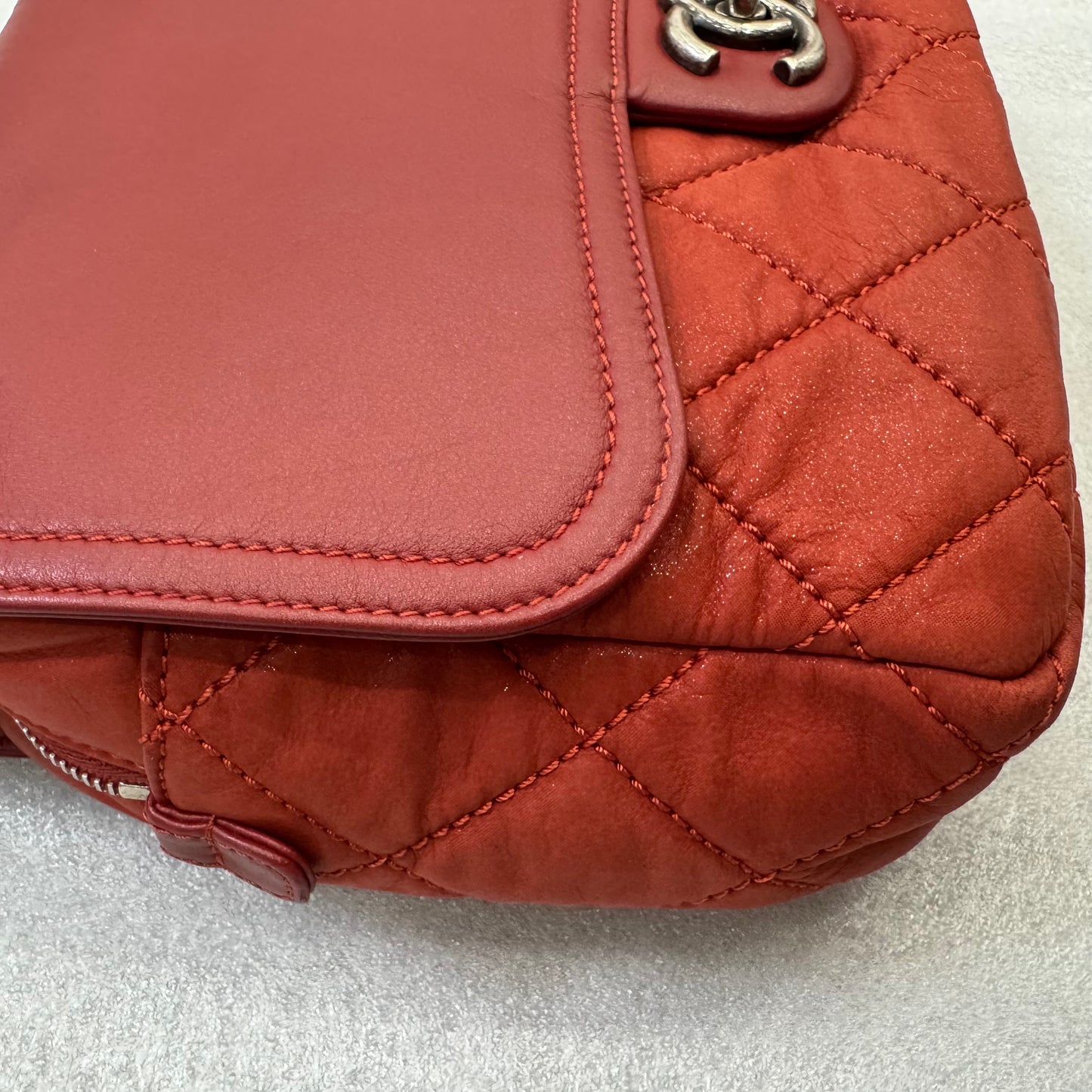 CHANEL Red Calfskin Shoulder Bag in the Mix Flap