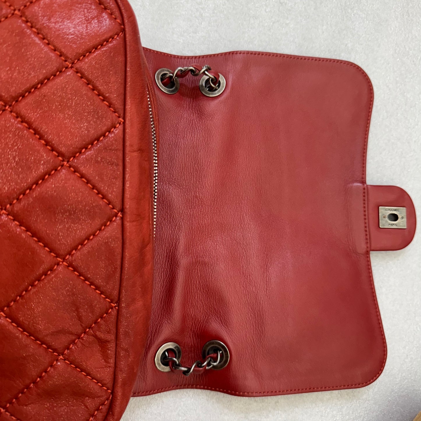 CHANEL Red Calfskin Shoulder Bag in the Mix Flap